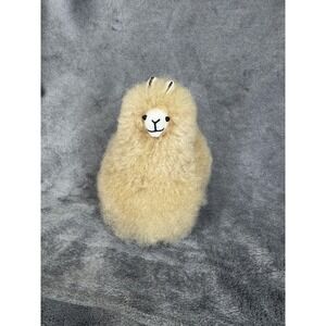 Handmade Alpaca Wool Plush Llama Figurine Soft Fluffy‎ Beige 5.5 Inch Peru Style